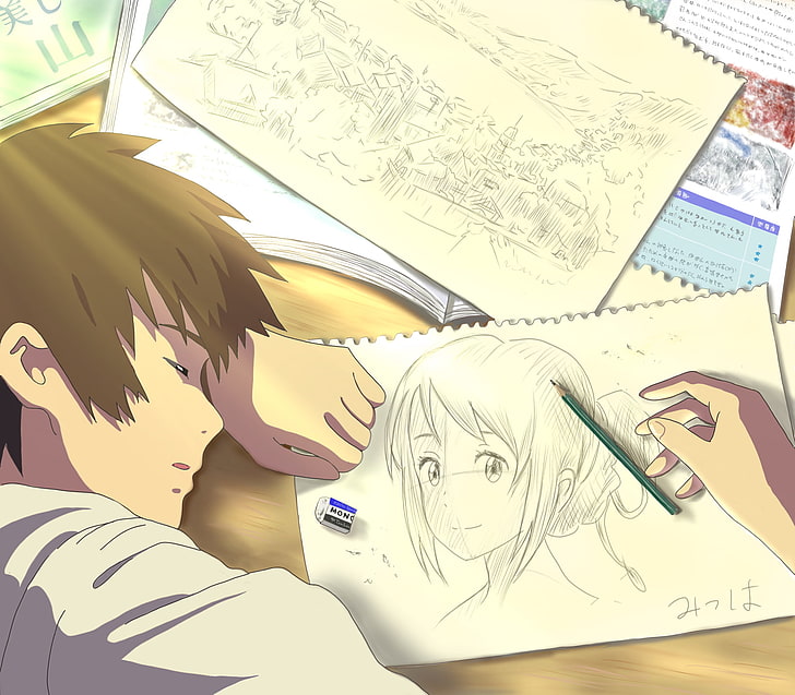 kahverengi saçlı erkek anime karakter çizimi, Kimi hayır Na Wa, HD masaüstü duvar kağıdı