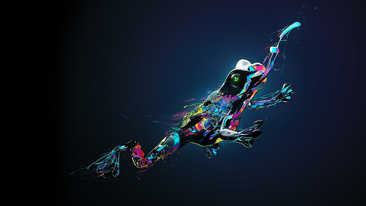 ilustrasi katak hitam, katak, hewan, seni digital, gradien, lidah, cat splatter, Wallpaper HD