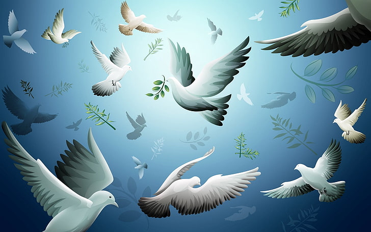 white bird illustration, drawing, bird, dove, flying, HD wallpaper