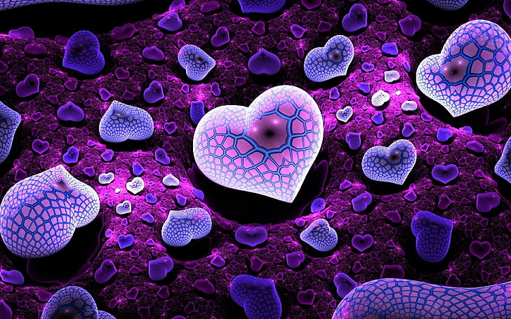 Пурпурное Сердце Любовь Абстрактные Графические Обои Для Настольных ПК Планшетных Мобильных Телефонов 3840 × 2400, HD обои