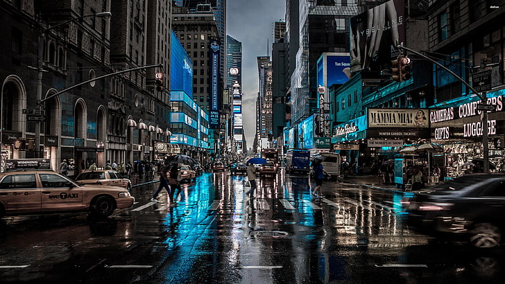 tapeta z wieżowcem, miasto, Nowy Jork, deszcz, pejzaż miejski, Tapety HD