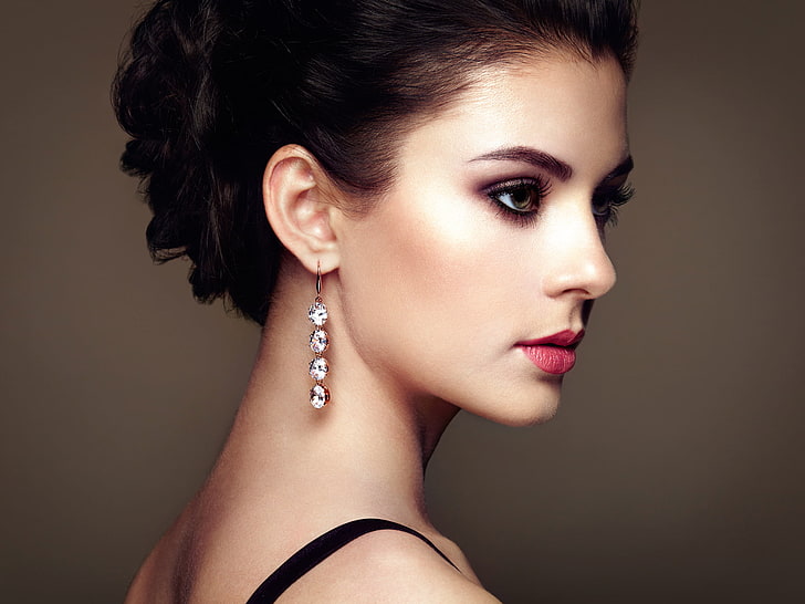 women's silver-colored earring, girl, portrait, profile, Fashion portrait of young beautiful woman, HD wallpaper