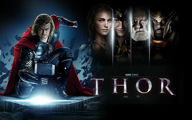 Thor, Chris Hemsworth, Heimdall (Marvel Comics), Jane Foster, Loki, Natalie Portman, Odin (Marvel Comics), HD wallpaper