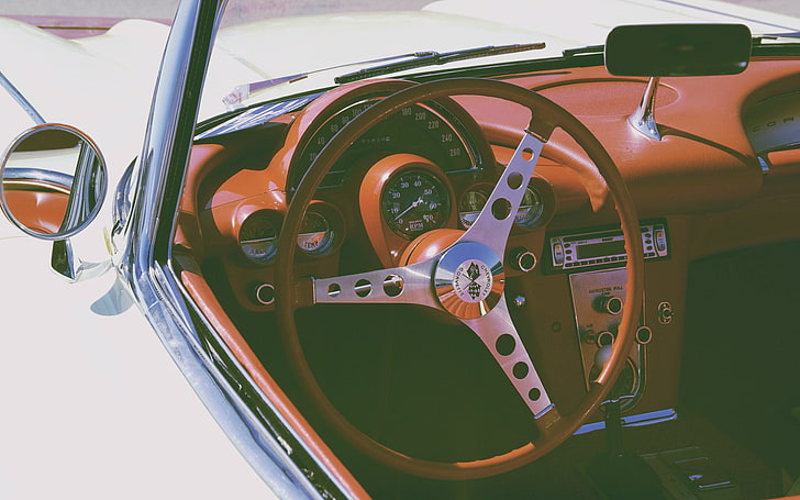 red and black car steering wheel, American cars, HD wallpaper