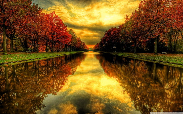 canal, fall, HD wallpaper