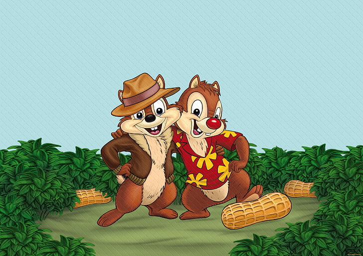 illustrazione di due scoiattoli, cartone animato, disney, scoiattoli, Chip e Dale, Sfondo HD