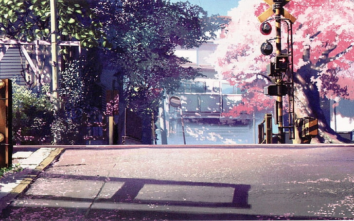 gray asphalt road painting, anime, landscape, 5 Centimeters Per Second, urban, Stret, HD wallpaper