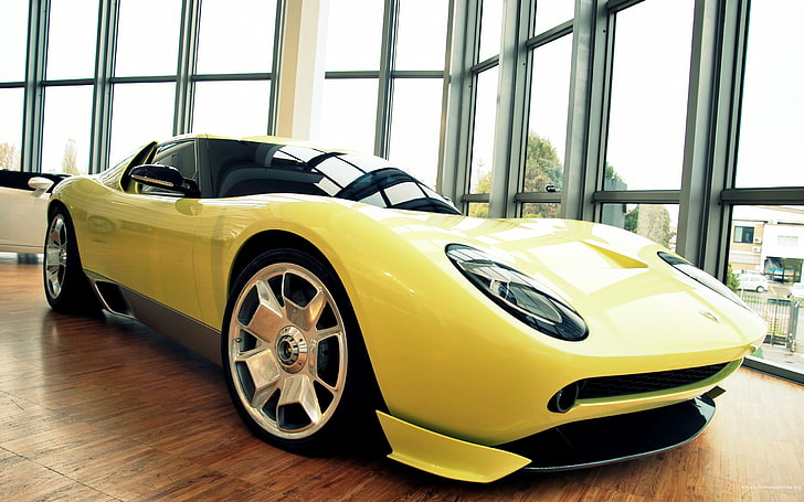 โครงเตียงรถสีเหลืองและสีดำ, รถ, Lamborghini, Lamborghini Miura, รถยนต์สีเหลือง, ยานพาหนะ, วอลล์เปเปอร์ HD