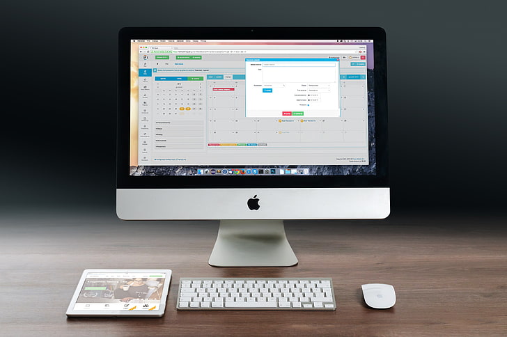 silver iMac, white iPad, Apple Magic Keyboard, and Apple Magic Mouse, imac, ipad, apple, HD wallpaper