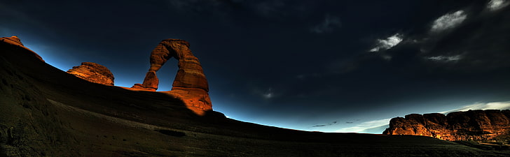 Arch Rock Night, National Park, Utah, Nature, Landscape, Night, Rock, Arch, Panoramic, HD wallpaper