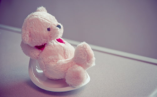 brinquedo de pelúcia urso branco, brinquedo macio, prato, urso de pelúcia, HD papel de parede HD wallpaper