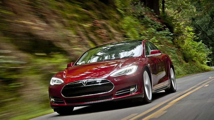 Tesla Model S 2013, röd tesla s typ, modell, tesla, 2013, bilar, HD tapet