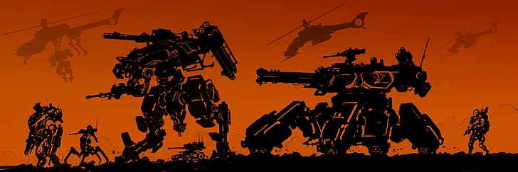 robot illustration, artwork, concept art, mech, orange, war, tank, robot, science fiction, HD wallpaper