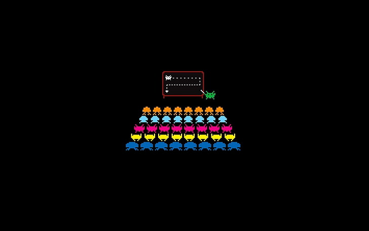 Space Invaders, latar belakang sederhana, minimalis, video game, game retro, latar belakang hitam, Atari, pixel art, Wallpaper HD