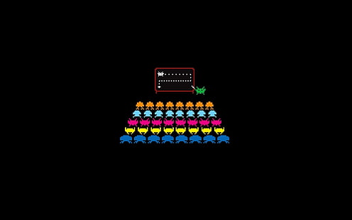 Space Invaders, простой фон, минимализм, видеоигры, ретро-игры, черный фон, Atari, пиксель арт, HD обои HD wallpaper