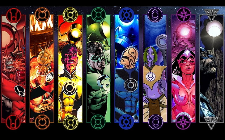 Lentera Hijau, Lentera Hitam, Lentera Biru, Larfleeze (Komik DC), Lentera Merah, Sinestro, Star Sapphire, Wallpaper HD