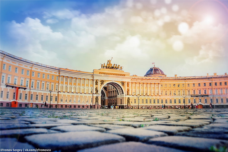 ベージュのコンクリートの建物の写真、サンクトペテルブルク、ロシア、ピーター、SPb、宮殿広場、 HDデスクトップの壁紙