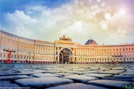 foto de edifício de concreto bege, São Petersburgo, Rússia, Peter, SPb, Praça do palácio, HD papel de parede HD wallpaper