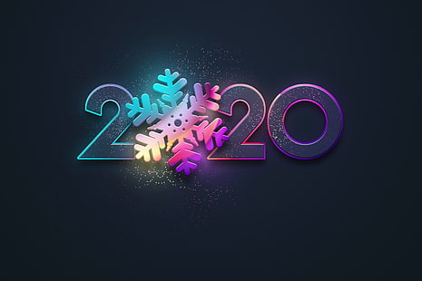 nytt år, färger, neon, svart bakgrund, lyckligt, 2020, HD tapet HD wallpaper