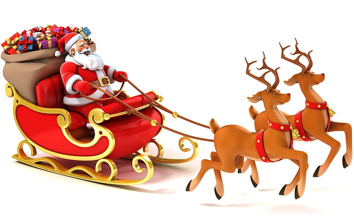 Happy Santa and Reindeer, reindeer, santa clouse, HD wallpaper