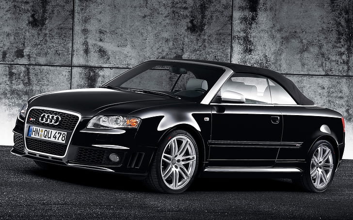 Audi RS 4 Cabriolet Black Front And Side 2008, audi cabrio, audi rs4, HD wallpaper