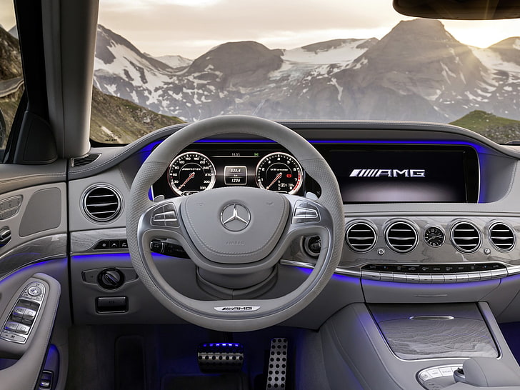 setir kendaraan Mercedes-Benz abu-abu, interior, Mercedes, mewah, S63 AMG, Wallpaper HD