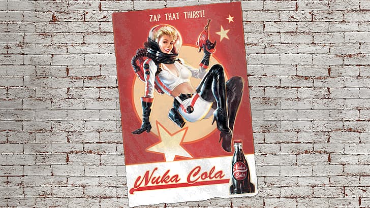 girl, fiction, wall, figure, astronaut, the suit, poster, art, pin-up, Fallout, postapokalipsis, sci-fi, Blaster, Nuka Cola, spacesuit, post apocalyptic, Cores Cola, HD wallpaper