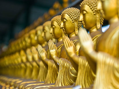 Статуя на Буда в Тайланд, керамични фигурки на Буда Гаутама, Бог, Господ Буда, златен, Буда, статуя, Господ, Тайланд, HD тапет HD wallpaper