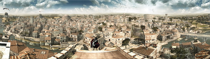 رسم توضيحي للمدينة ، Assassin's Creed ، ألعاب فيديو ، Ezio Auditore da Firenze ، بانوراما، خلفية HD