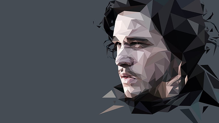 karya seni digital Kit Harington, Game of Thrones, Jon Snow, abstrak, serial tv, grafik vektor, poli rendah, Wallpaper HD