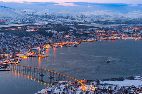kota, sungai, Tromsø, Norwegia, Wallpaper HD HD wallpaper