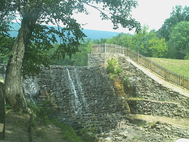 Западная Вирджиния, дерево, каменная стена, красиво, водопад, 3d и аннотация, HD обои