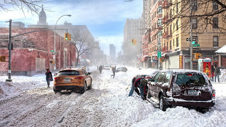 New york, Winter, Snow, Cars, Street, HD wallpaper | Wallpaperbetter