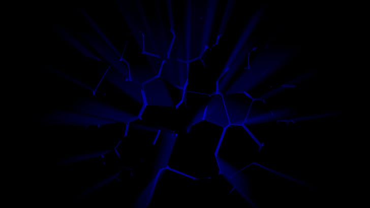 black background, abstract, digital art, blue, 3D, HD wallpaper