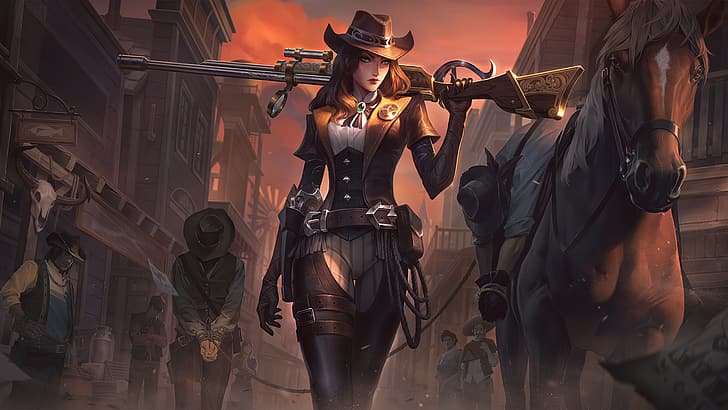 sheriff, Caitlyn, Caitlyn (League of Legends), League of Legends, Riot Games, Adcarry, ADC, GZG, 4K, цифрово изкуство, HD тапет