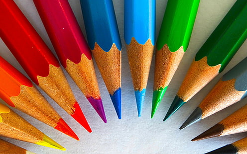 colored pencils, sharpened backgrounds, Rainbow, HD wallpaper HD wallpaper
