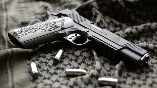 black and gray semi-automatic pistol, 1911, Springfield 1911, gun, weapon, ammunition, HD wallpaper HD wallpaper