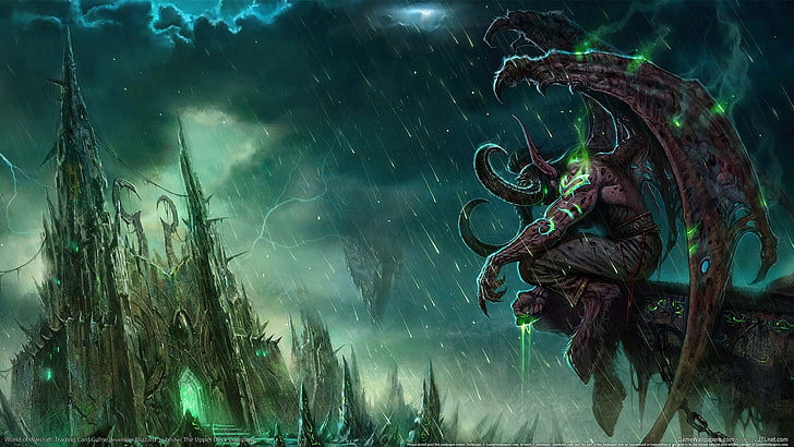 شيطان يجلس بالقرب من القلعة ، Illidan Stormrage ، World of Warcraft ، World of Warcraft ، فن الخيال، خلفية HD