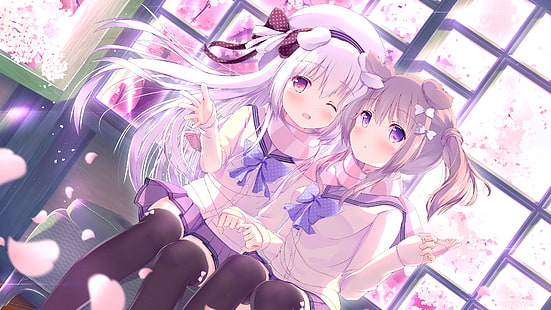 anime girls, cute, school uniform, friends, moe, Anime, HD wallpaper HD wallpaper
