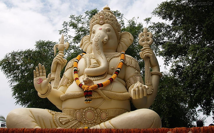 Vit Ganesh-staty, Ganeshastaty, Gud, Lord Ganesha, ganesha, staty, herre, HD tapet