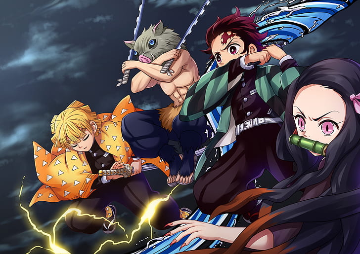 Anime, Demon Slayer: Kimetsu no Yaiba, cabello negro, rubio, ojos azules,  Fondo de pantalla HD | Wallpaperbetter