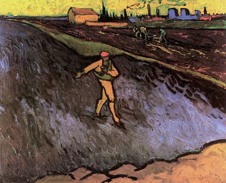 Vincent van Gogh, in the Background, Outskirts of Arles, The Sower, HD wallpaper