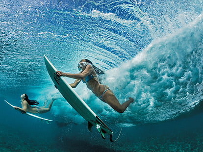 donne, surf, mare, sott'acqua, Sfondo HD HD wallpaper