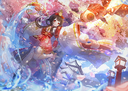 Anime Girls, Onmyoji, Anime, rote Augen, Brünette, HD-Hintergrundbild HD wallpaper