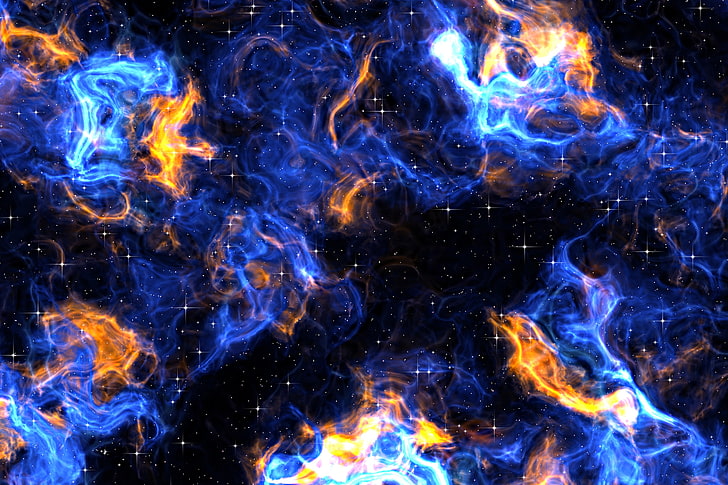 blauer und schwarzer Himmel, Sterne, Kunst, Feuer, Hintergrund, HD-Hintergrundbild
