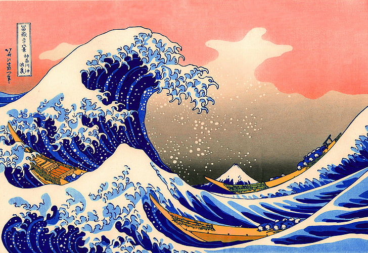 ภาพวาด The Great Wave Off Kanagawa ภาพวาด The Great Wave off Kanagawa ศิลปะคลาสสิกคลื่นญี่ปุ่น, วอลล์เปเปอร์ HD
