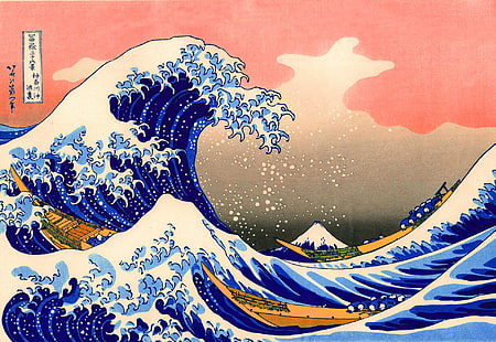 Голямата вълна от Канагава живопис, живопис, Голямата вълна от Канагава, класическо изкуство, вълни, японски, HD тапет HD wallpaper