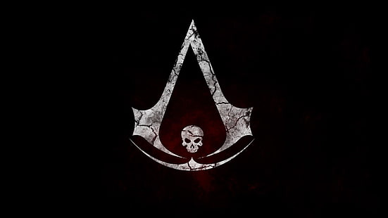 logotipo de calavera gris y negra, asesino 039 s, negro, credo, bandera, logotipo, calavera, Fondo de pantalla HD HD wallpaper