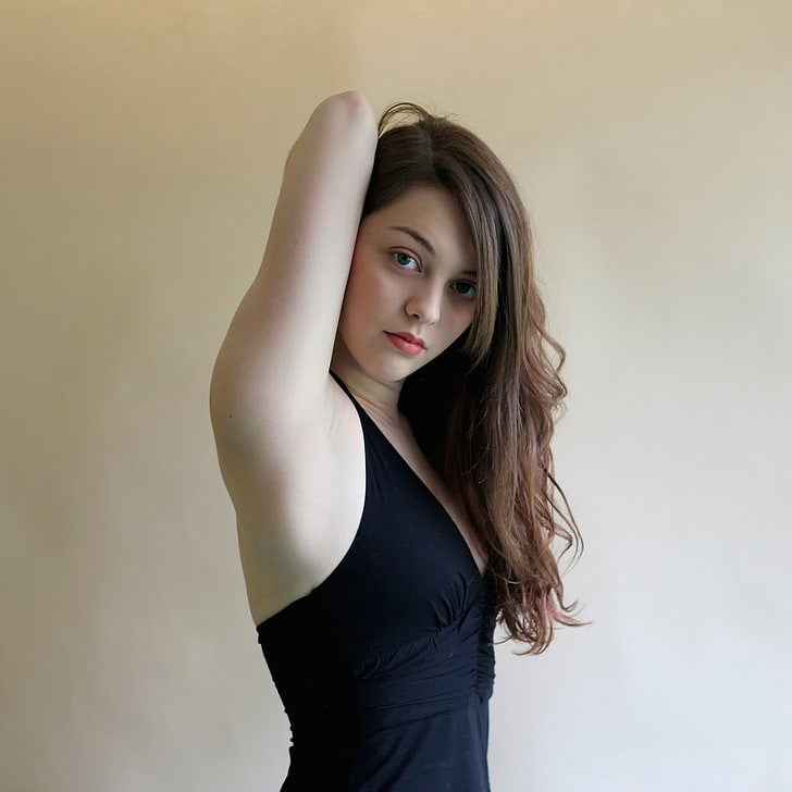 women's black spaghetti-strap top, Imogen Dyer, armpits, HD wallpaper
