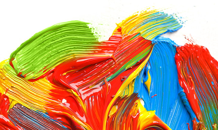 abstract painting, paint, strokes, multi-colored, white background, HD wallpaper